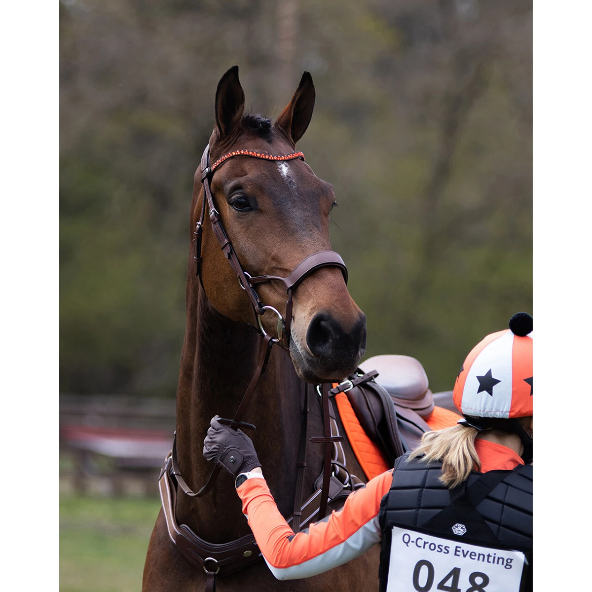 Frontriem QHP Eldorado Bruin-oranje - Afbeelding 5