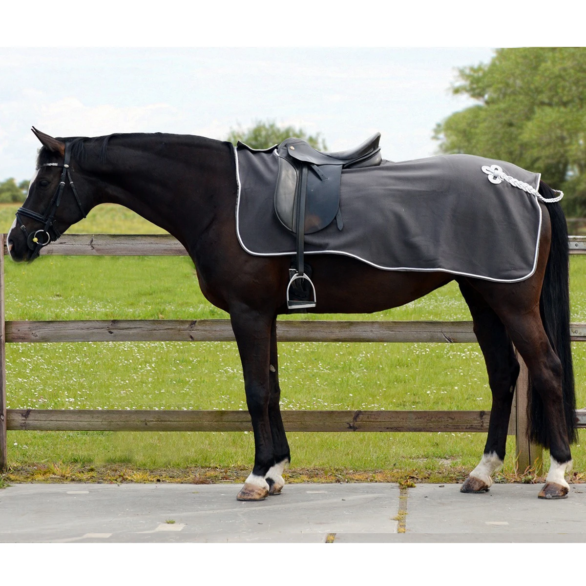 Uitrijdeken QHP Fleece Ornament Grijs-zilver - Afbeelding 2